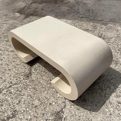 Vintage Regency Grasscloth Scroll Coffee Table