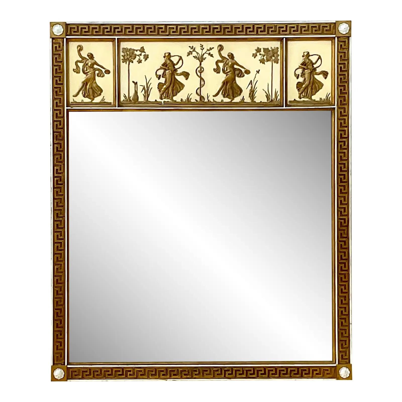 Vieux miroir Regency à clé grecque dorée Bon état - En vente à west palm beach, FL
