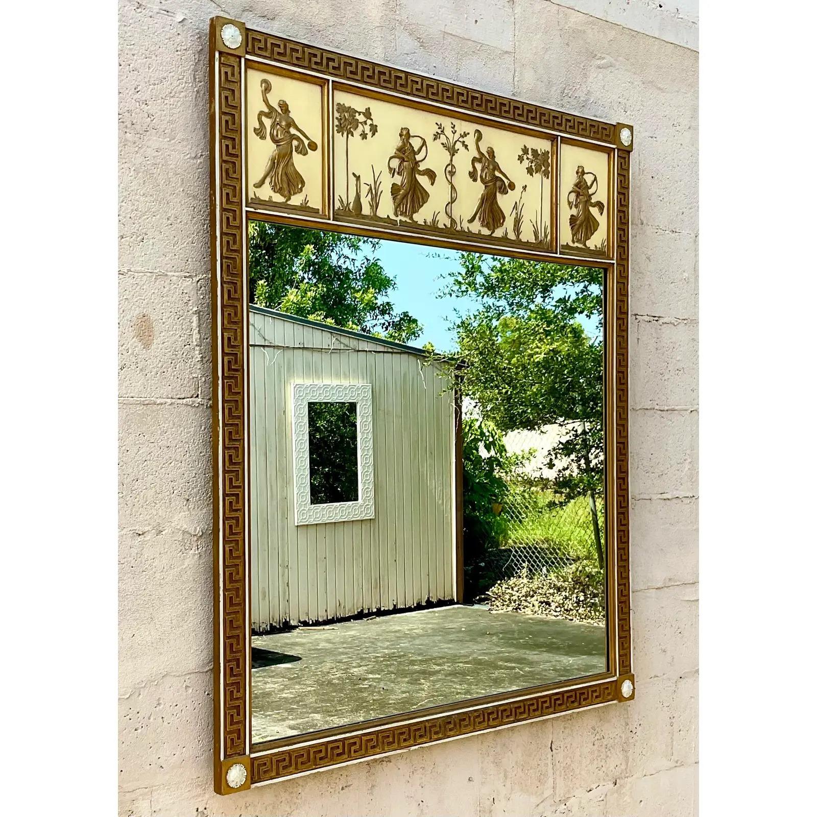 20ième siècle Vieux miroir Regency à clé grecque dorée en vente