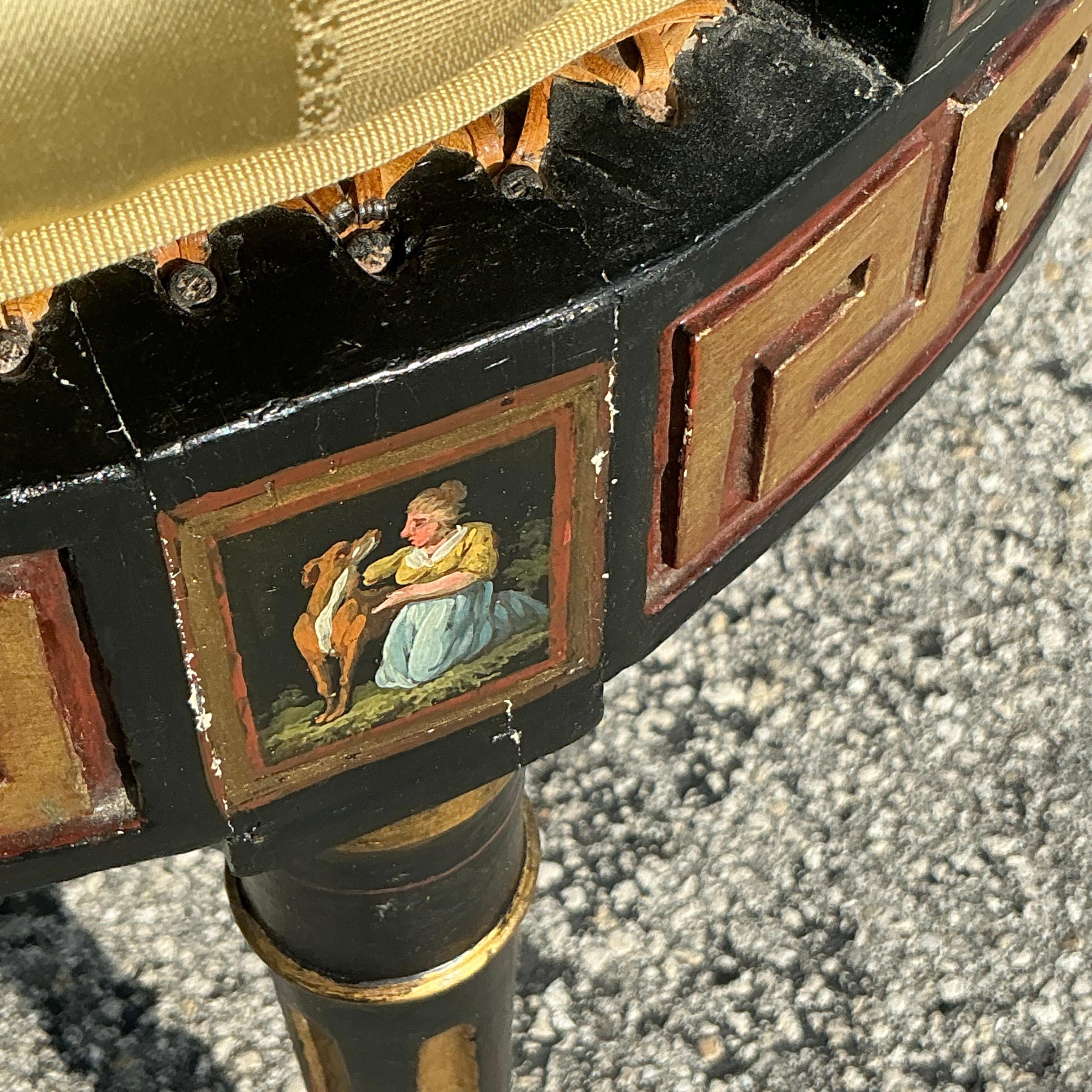 American Vintage Regency Greek Key Hand Painted Cane Chair For Sale