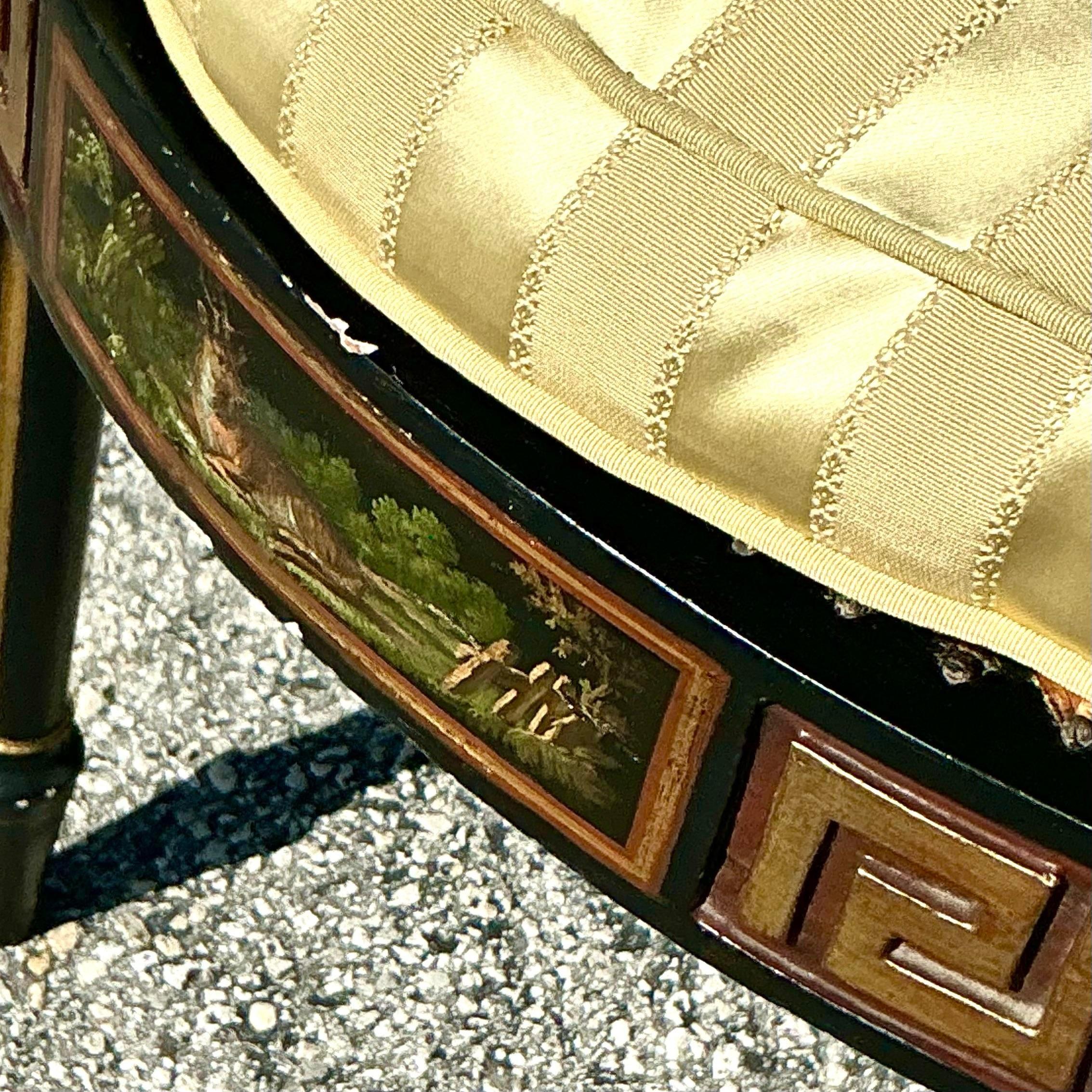 20th Century Vintage Regency Greek Key Hand Painted Cane Chair For Sale