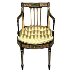 Vintage Regency-Stuhl mit griechischem Schlüssel, handbemalt, Schilfrohr