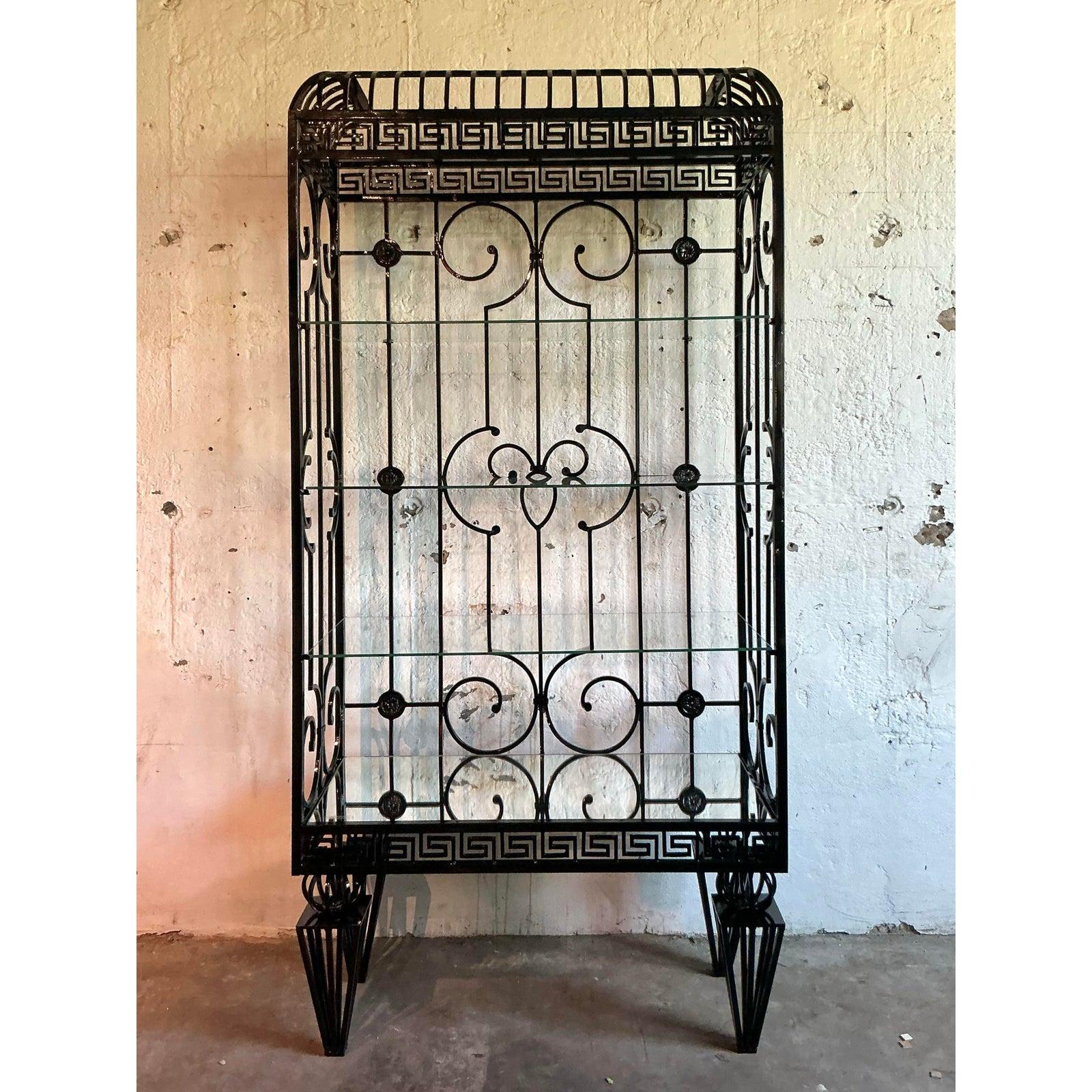 Vintage Regency Greek Key Wrought Iron Etagere For Sale 3