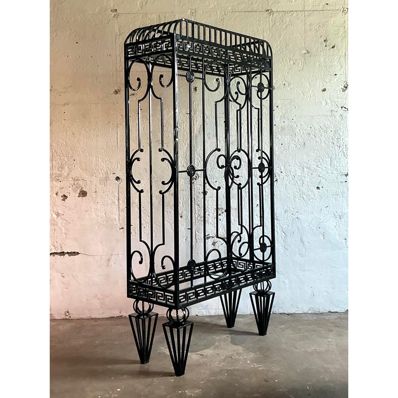 Neoclassical Vintage Regency Greek Key Wrought Iron Etagere For Sale