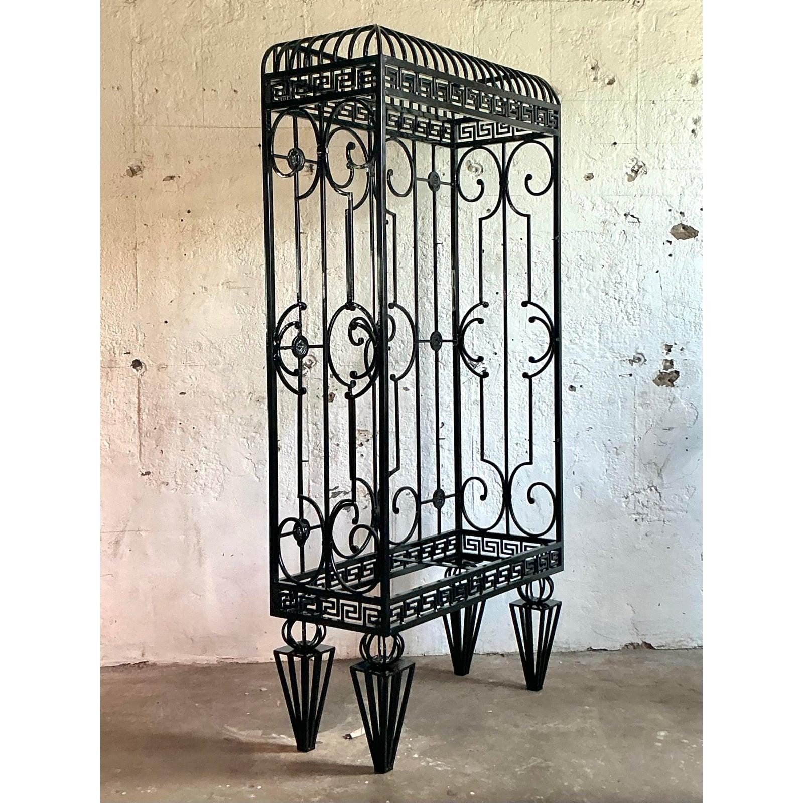 American Vintage Regency Greek Key Wrought Iron Etagere For Sale