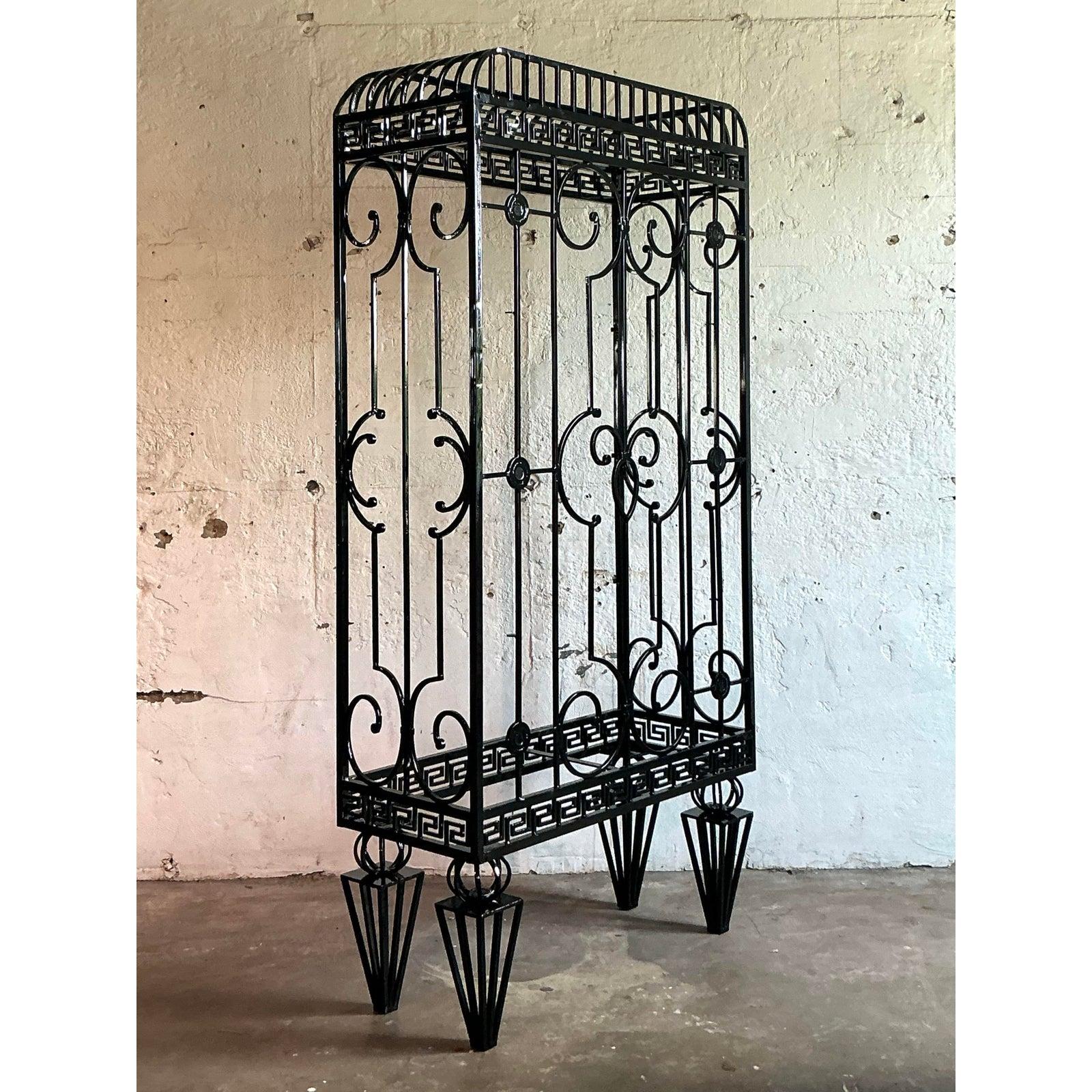 20th Century Vintage Regency Greek Key Wrought Iron Etagere For Sale