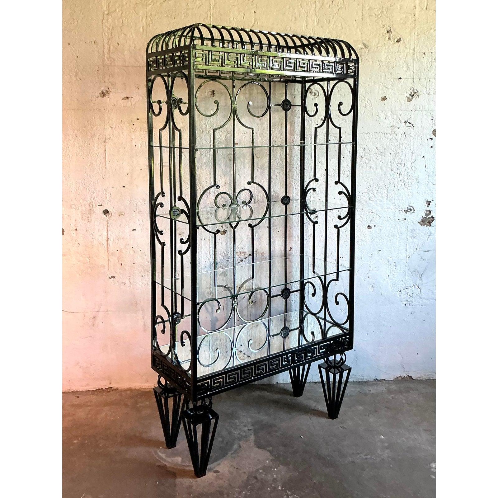 Vintage Regency Greek Key Wrought Iron Etagere For Sale 1