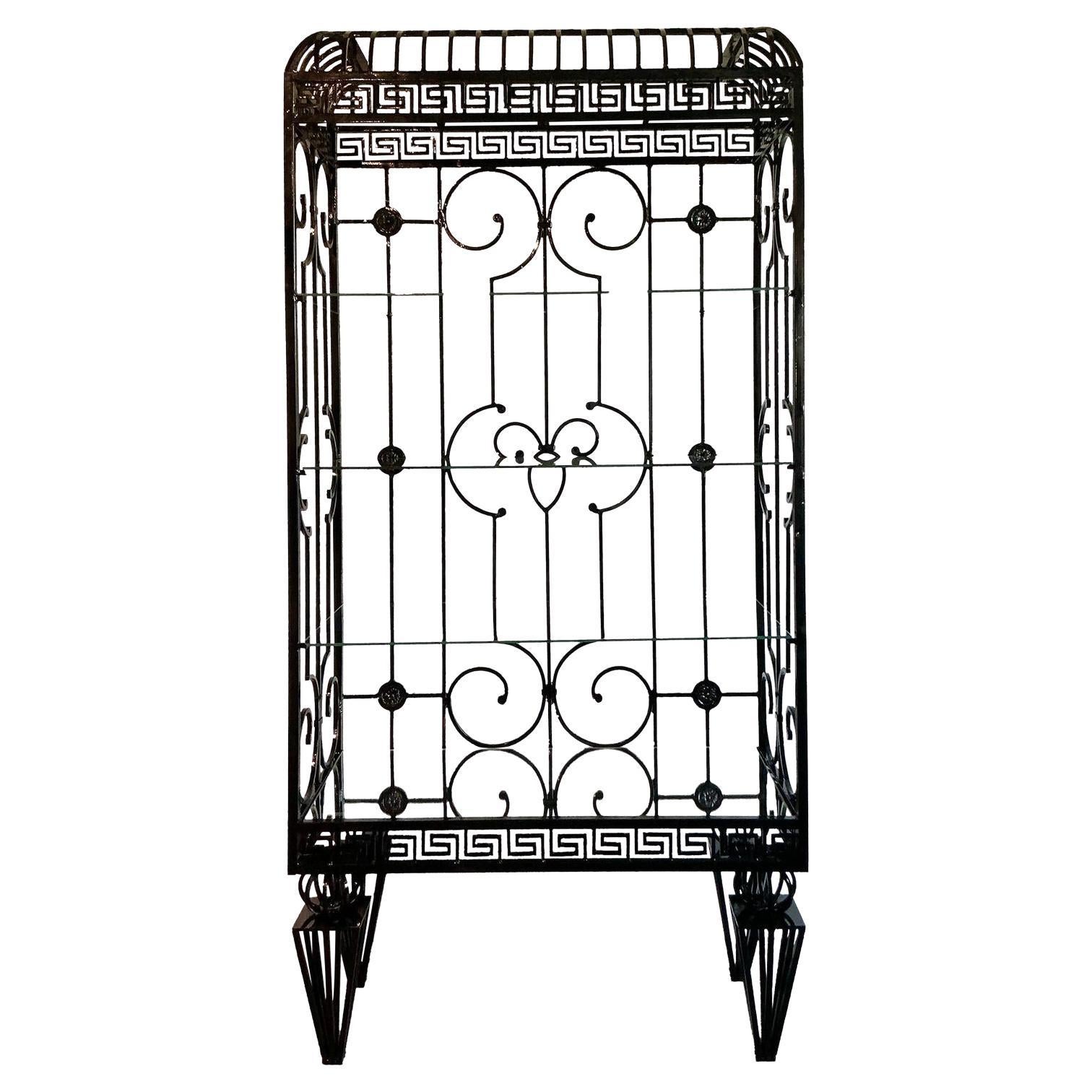 Vintage Regency Greek Key Wrought Iron Etagere For Sale