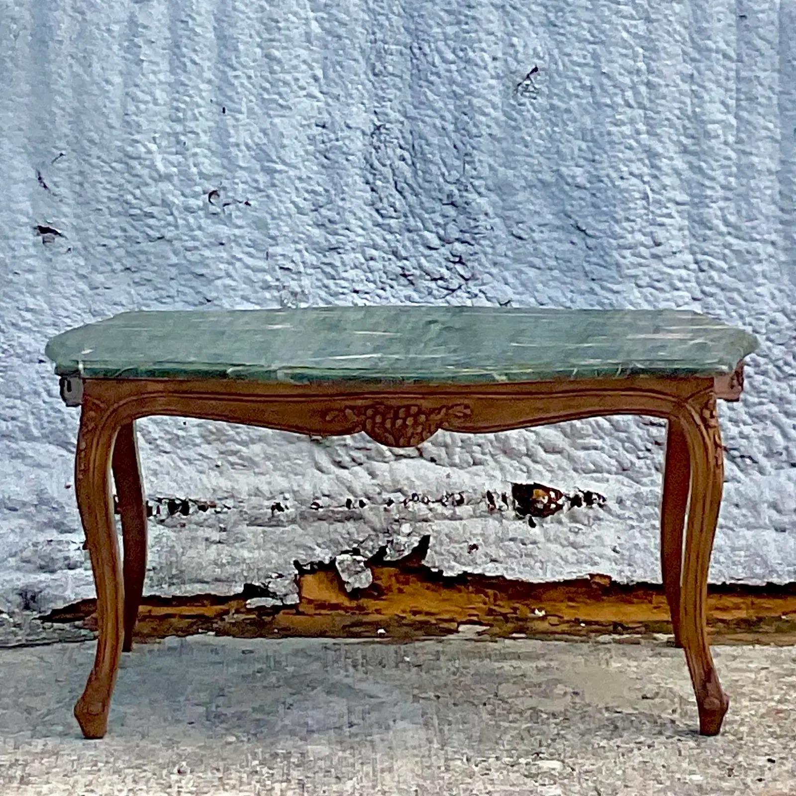 Vintage Regency Green Marble Top Coffee Table In Good Condition In west palm beach, FL