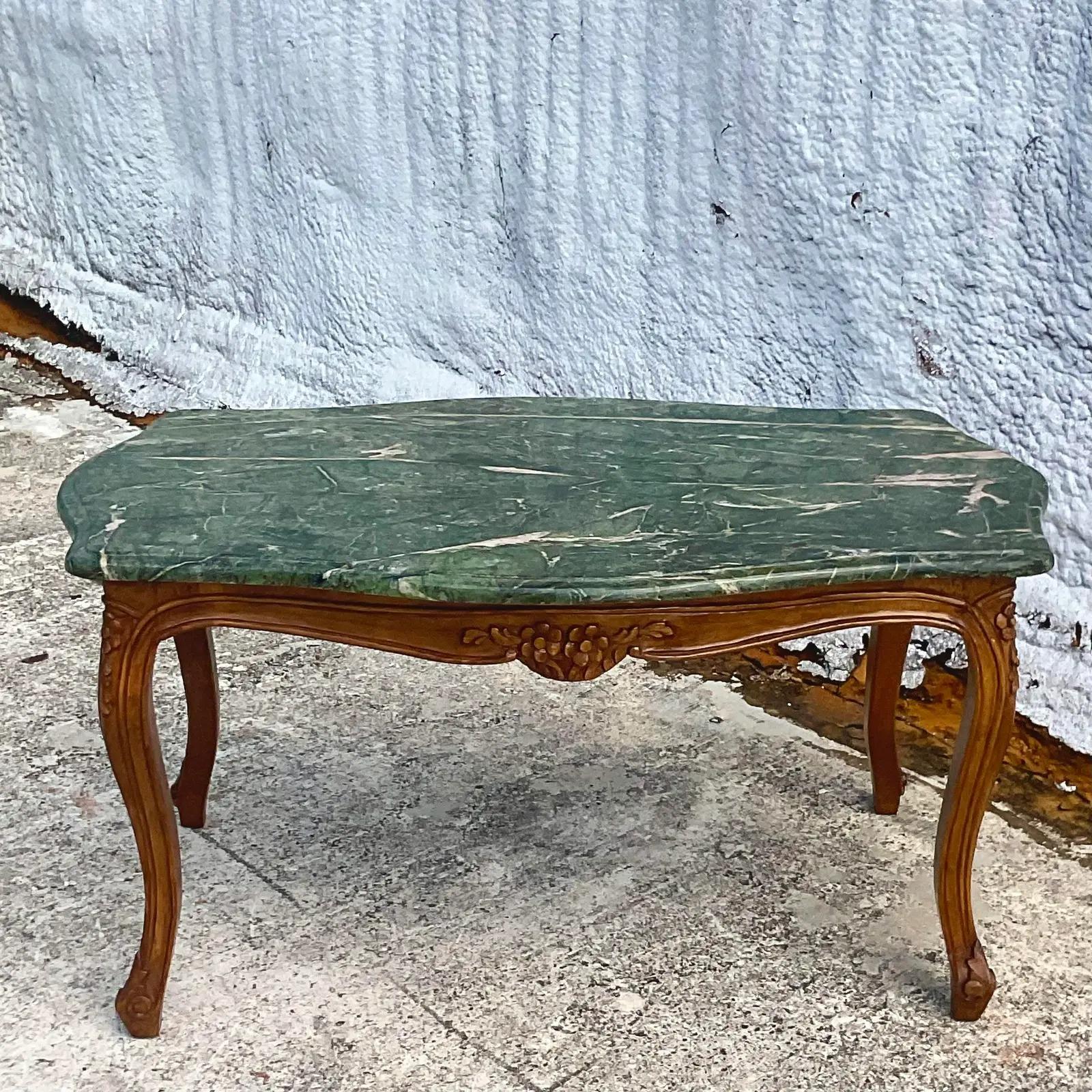 20th Century Vintage Regency Green Marble Top Coffee Table