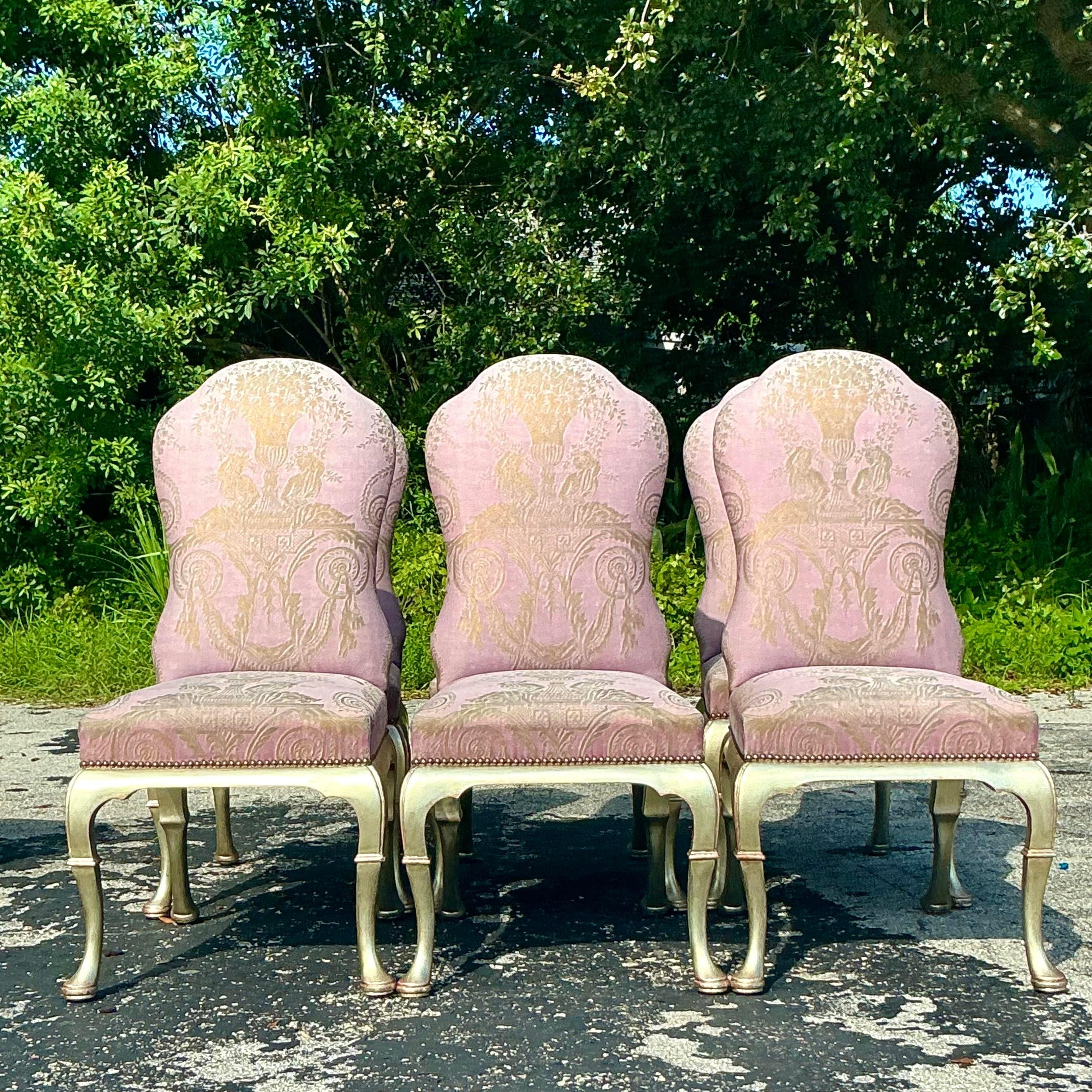 20ième siècle Chaises de salle à manger Regency Gregorius Pineo en tissu Fortuny - Lot de 6 en vente