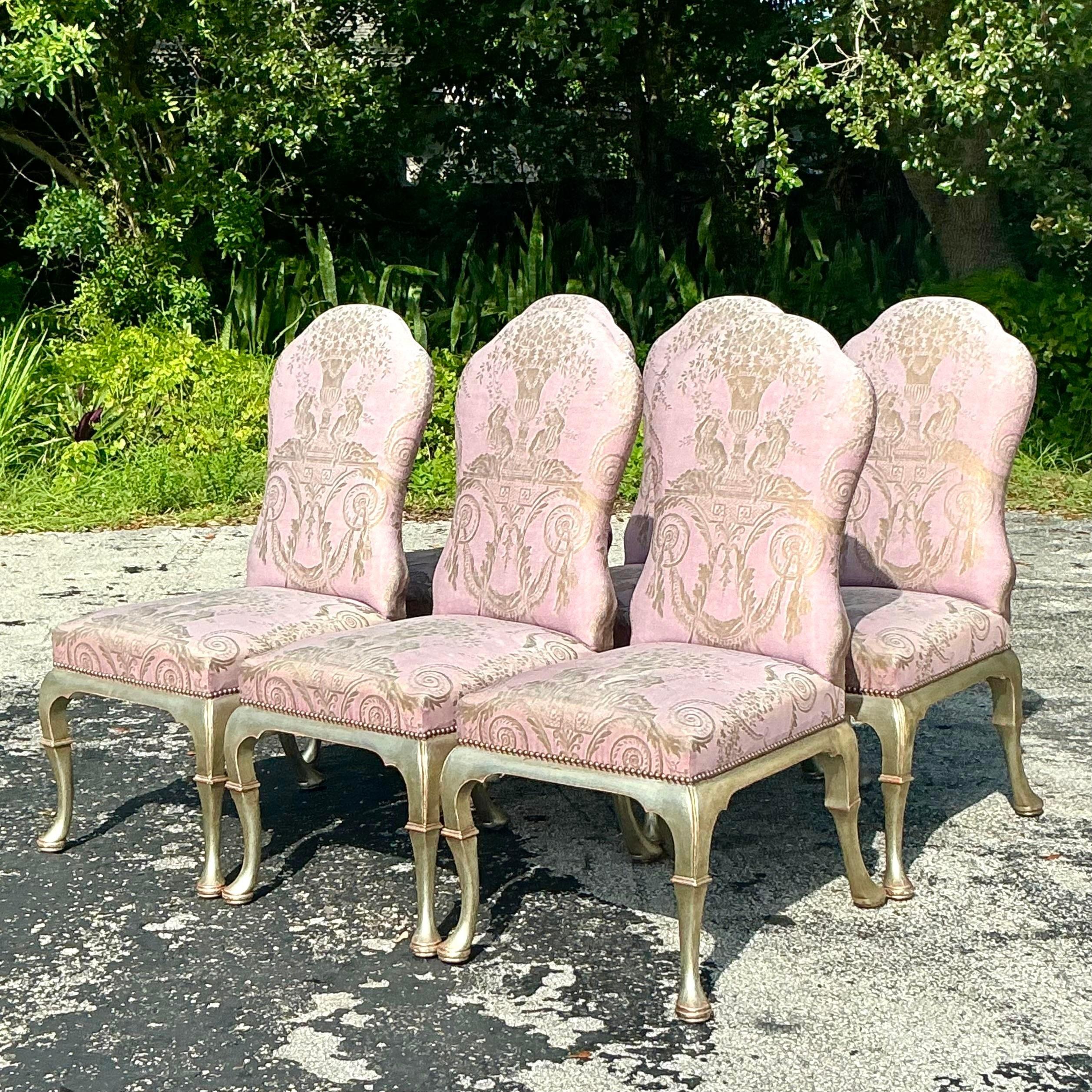 Chaises de salle à manger Regency Gregorius Pineo en tissu Fortuny - Lot de 6 en vente 1