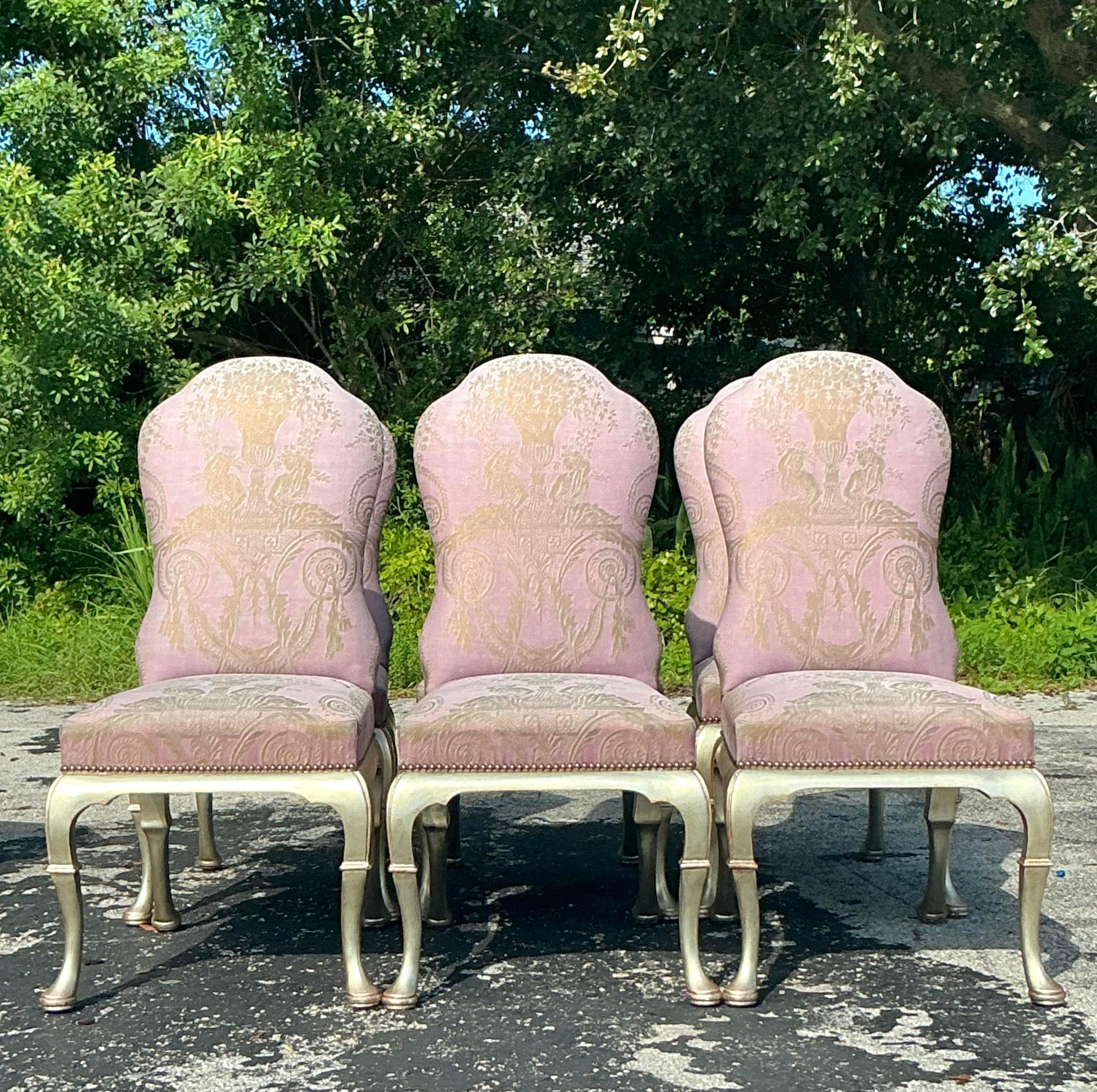 Chaises de salle à manger Regency Gregorius Pineo en tissu Fortuny - Lot de 6 en vente 2