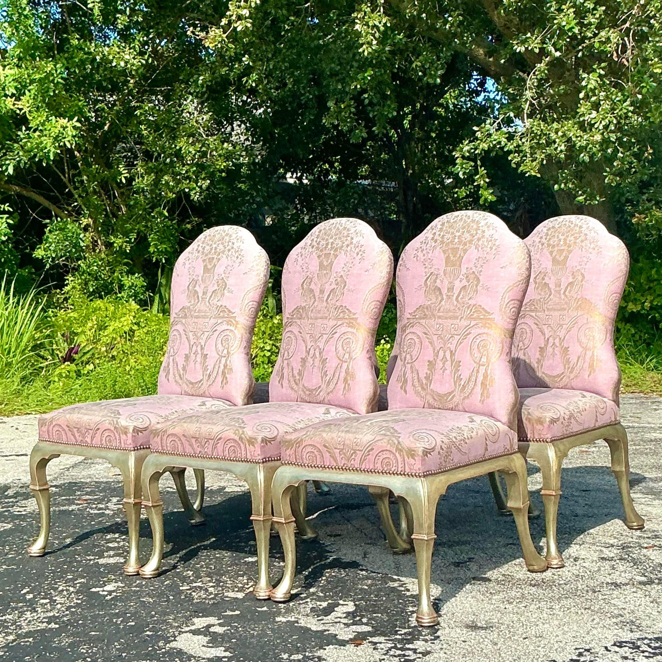 Chaises de salle à manger Regency Gregorius Pineo en tissu Fortuny - Lot de 6 en vente 3