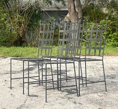 Vintage Regency Grid Wrought Iron Dining Chairs - Set of 4