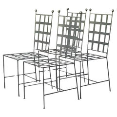 Retro Regency Grid Wrought Iron Dining Chairs - Set of 4