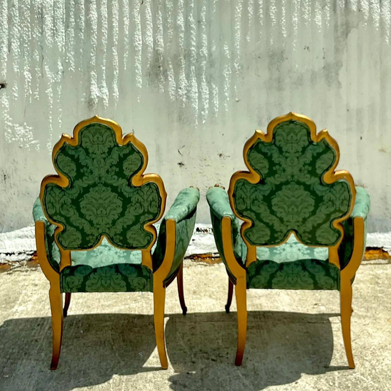 Vintage Regency Grosfeld House Leaf Carved Arm Chairs, a Pair 4