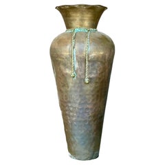 Vintage Regency Hammered Brass Tall Vase