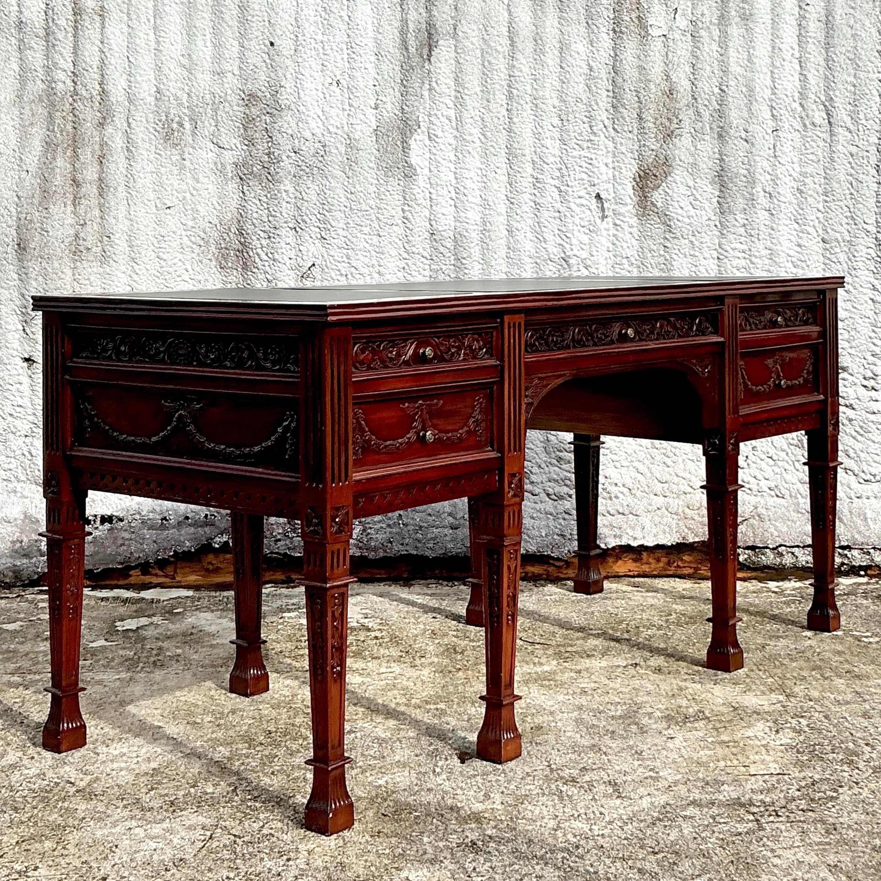 American Vintage Regency Hand Carved Executive Desk