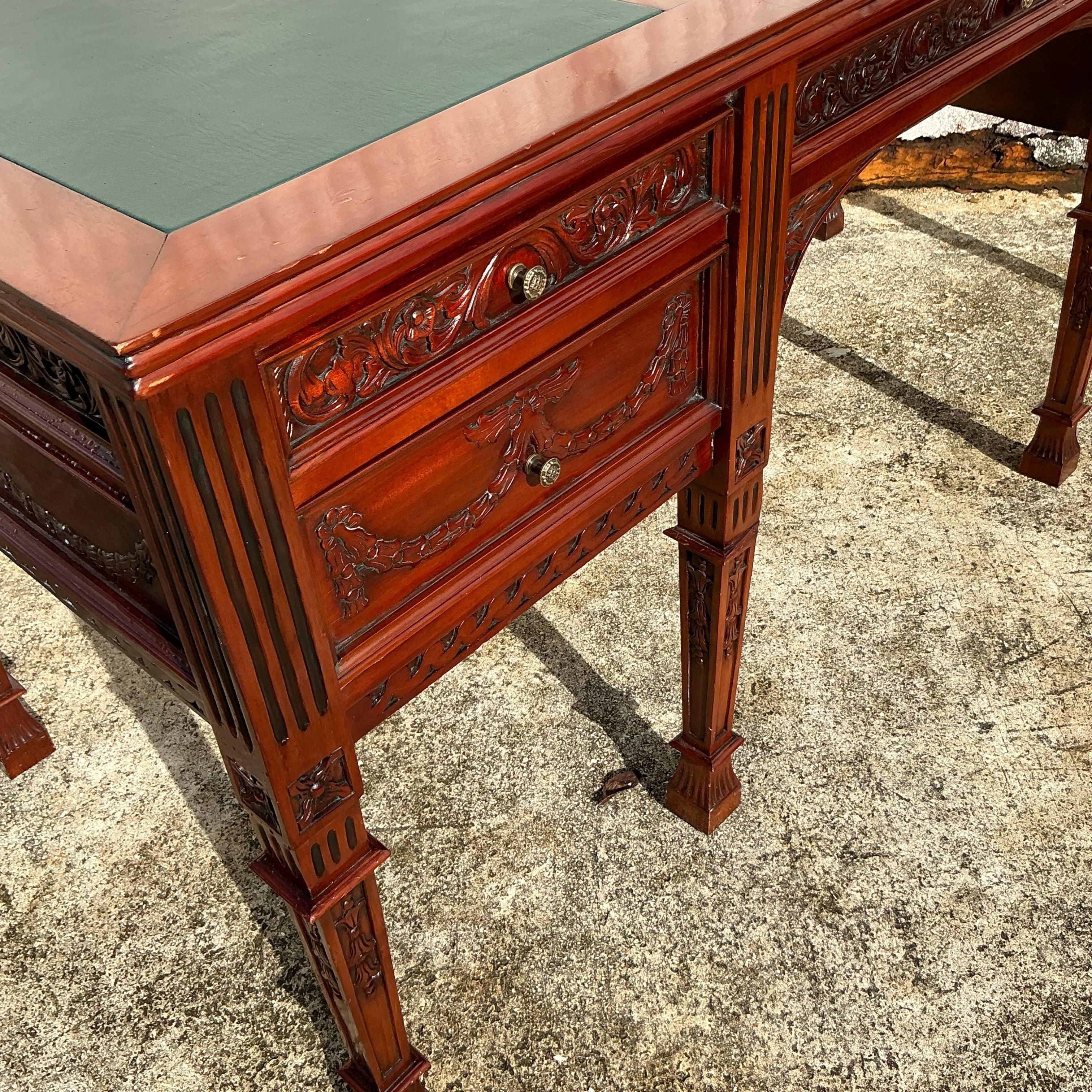 20th Century Vintage Regency Hand Carved Executive Desk