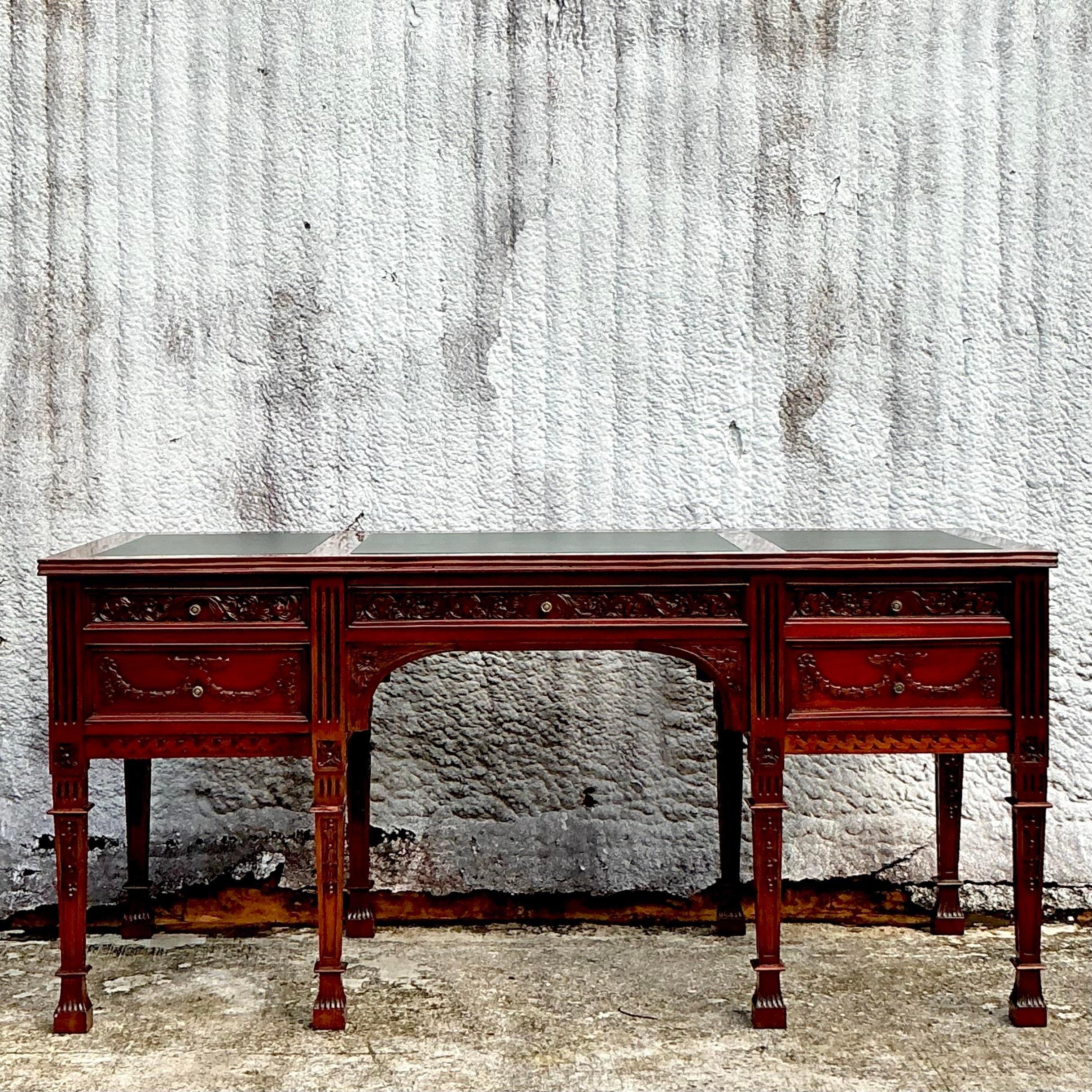Vintage Regency Hand Carved Executive Desk 2