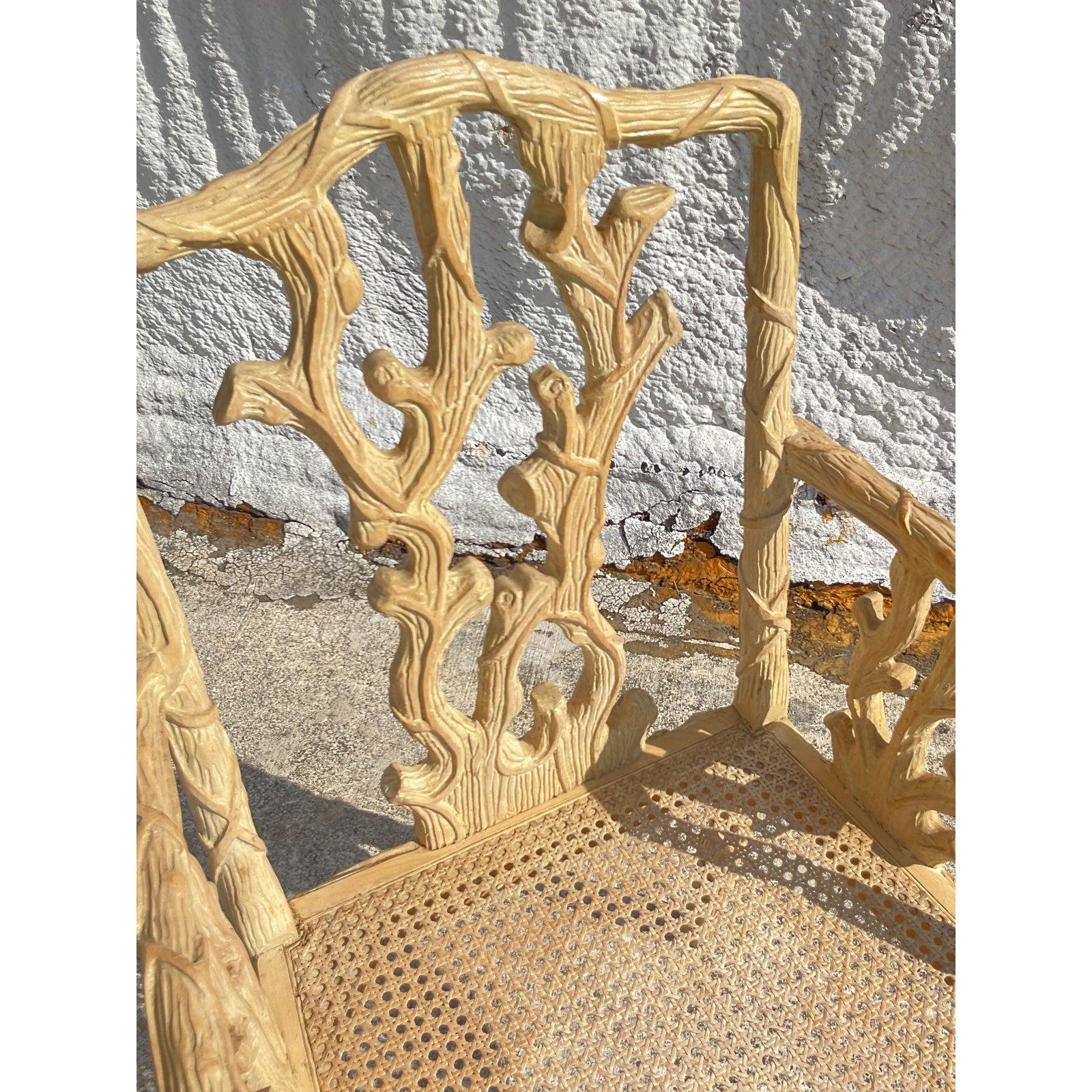 20th Century Vintage Regency Hand Carved Faux Bois Chair