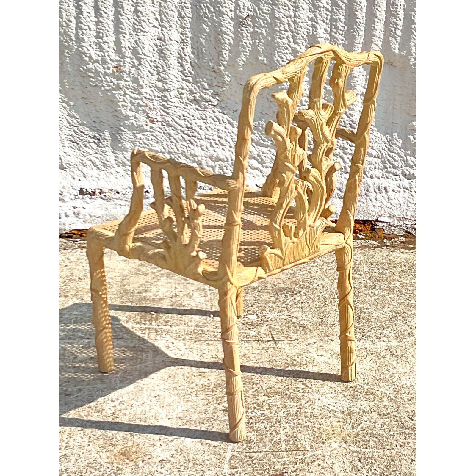 Vintage Regency Hand Carved Faux Bois Chair 1