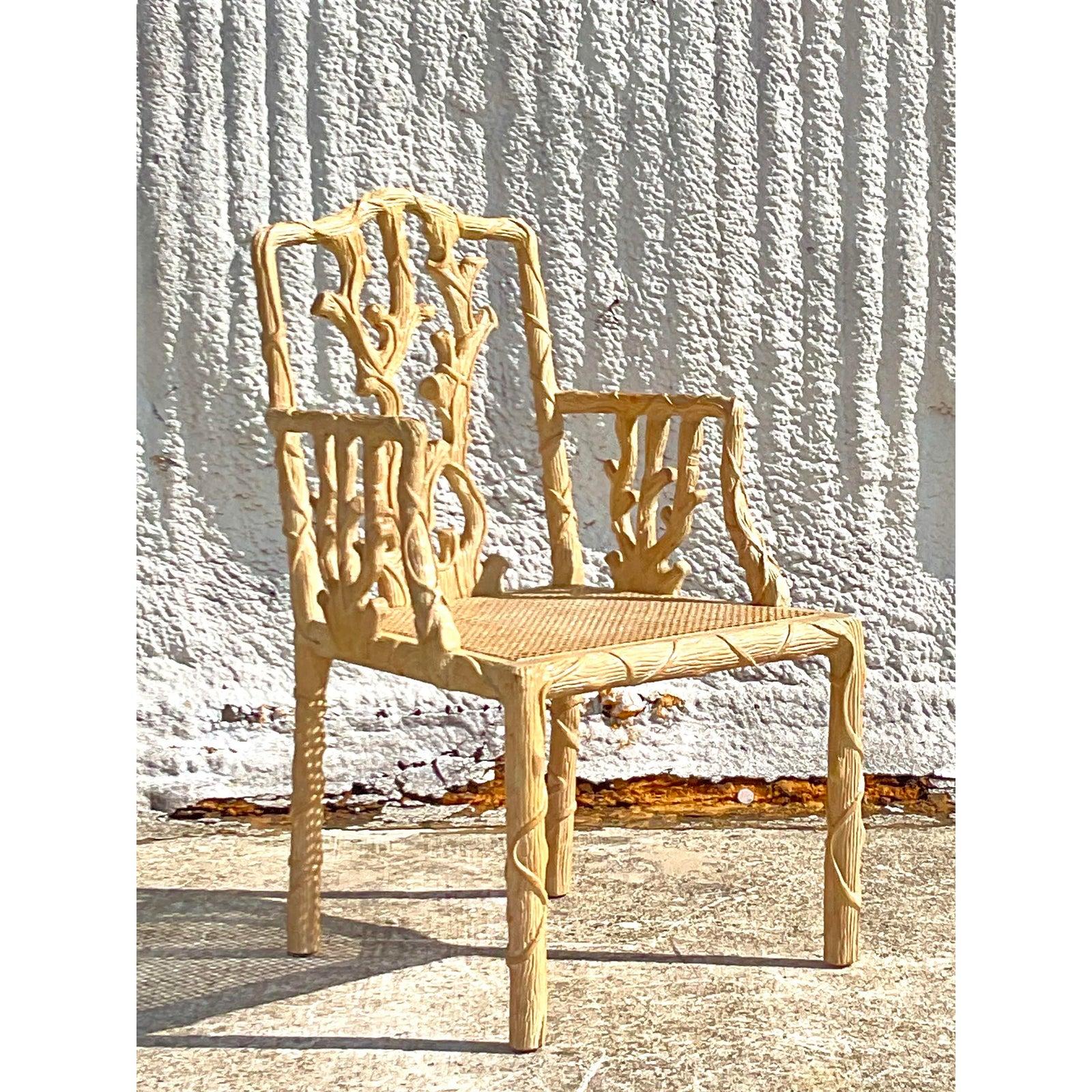 Vintage Regency Hand Carved Faux Bois Chair 2