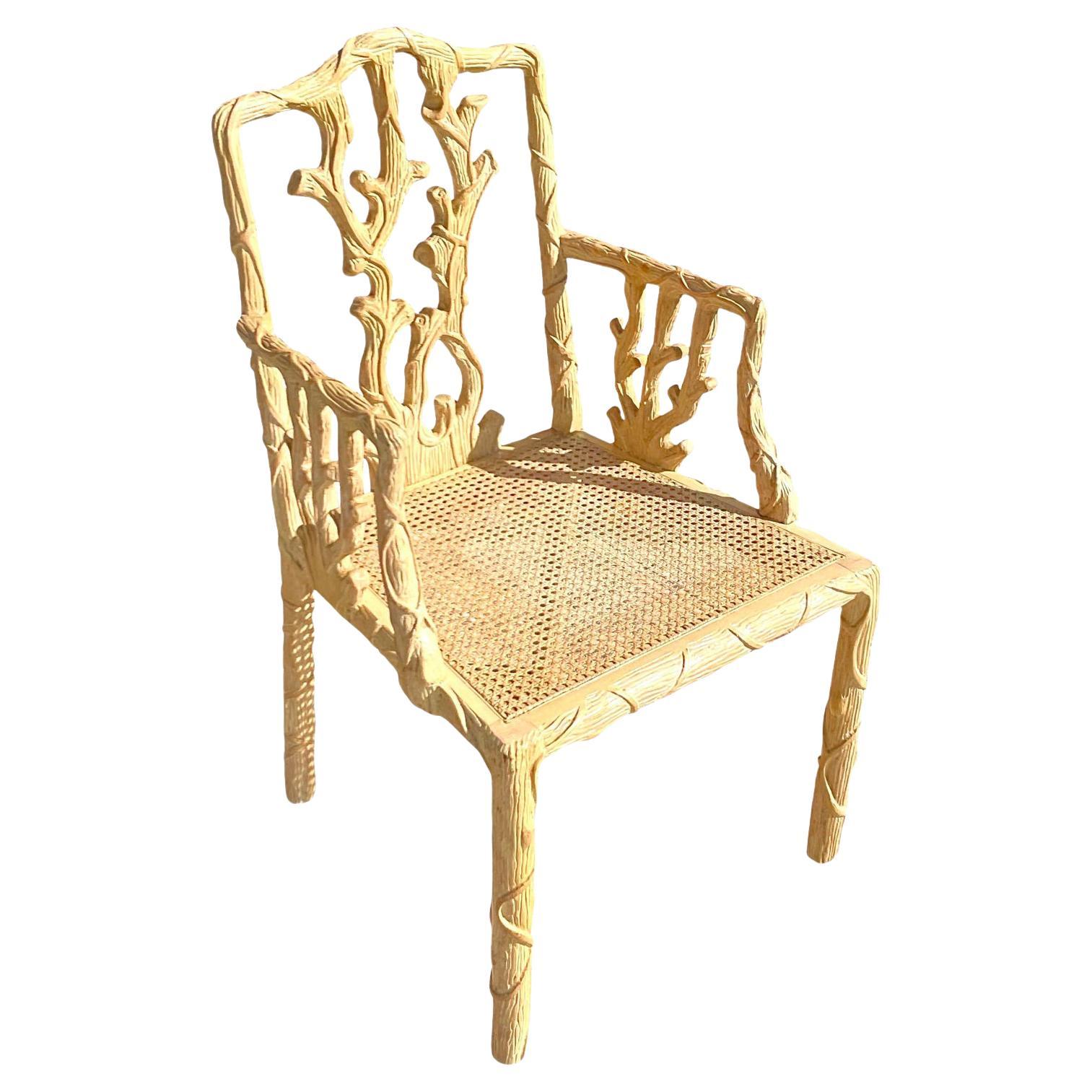 Vintage Regency Hand Carved Faux Bois Chair