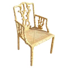 Vintage Regency Hand Carved Faux Bois Chair