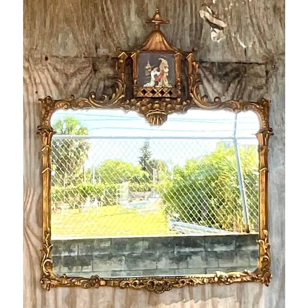 Vieux miroir pagode de style Régence sculpté et doré à la main en vente 3
