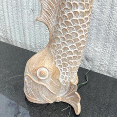 Vintage Regency Hand Carved Koi Floor Lamp
