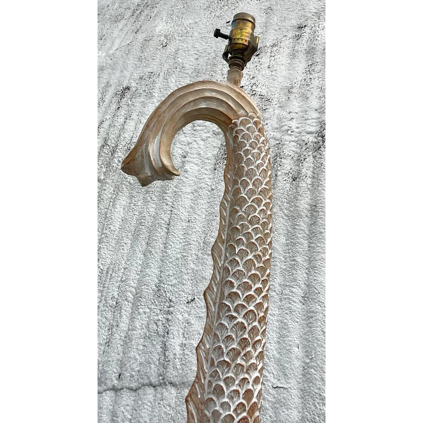 Vintage Regency Hand Carved Koi Floor Lamp In Good Condition In west palm beach, FL