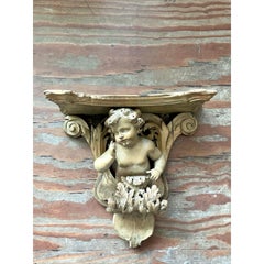 Vintage Regency Hand Carved Putti Bracket
