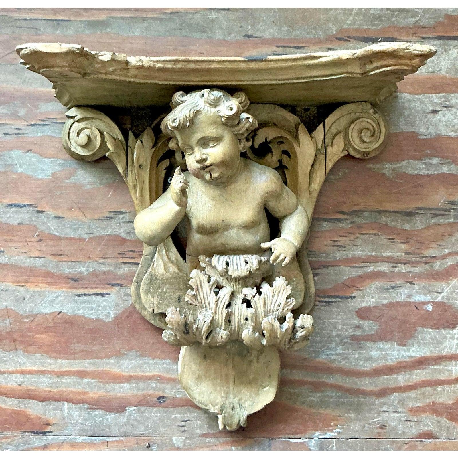 Vintage Regency Hand geschnitzt Putti Halterung (Barock) im Angebot
