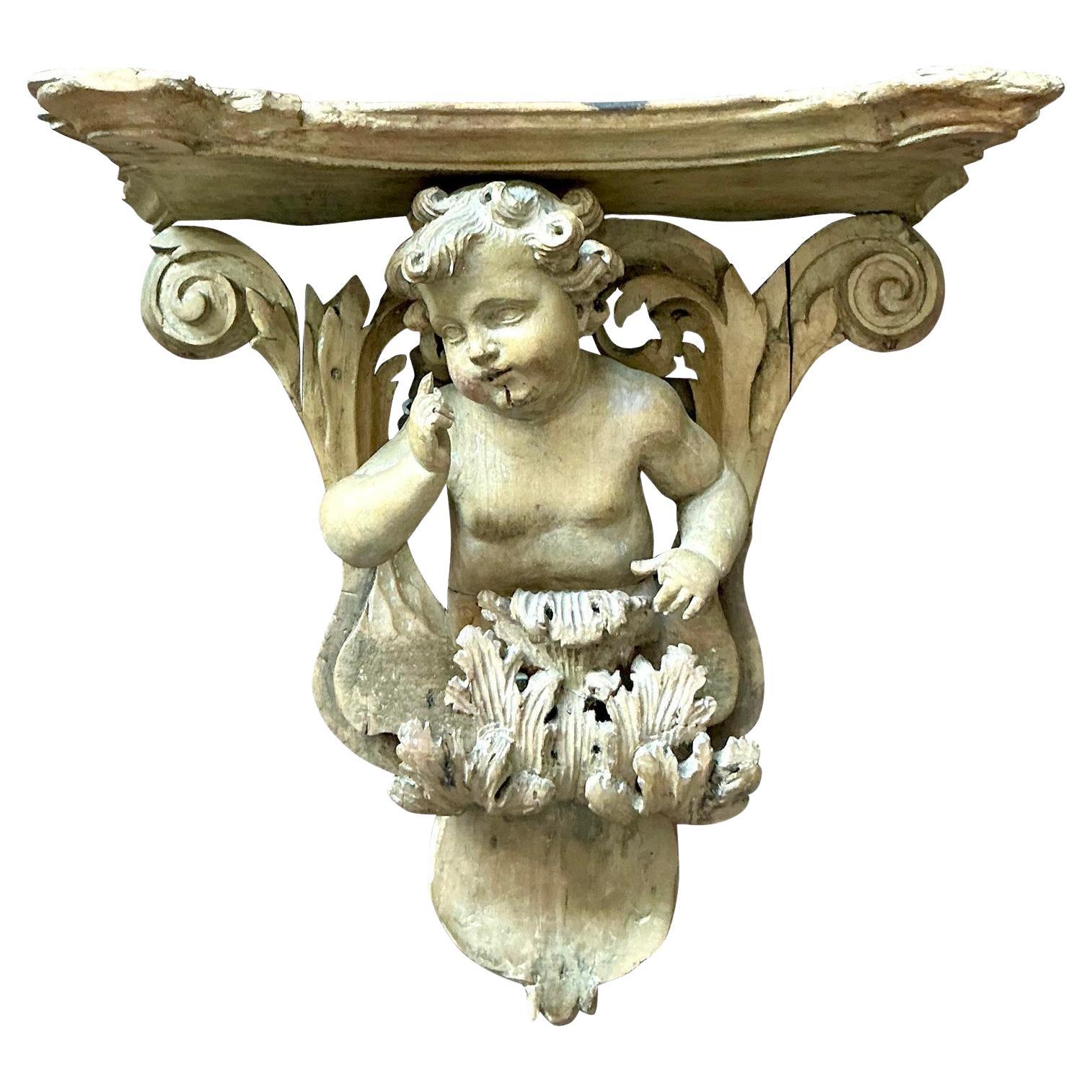 Vintage Regency Hand Carved Putti Bracket