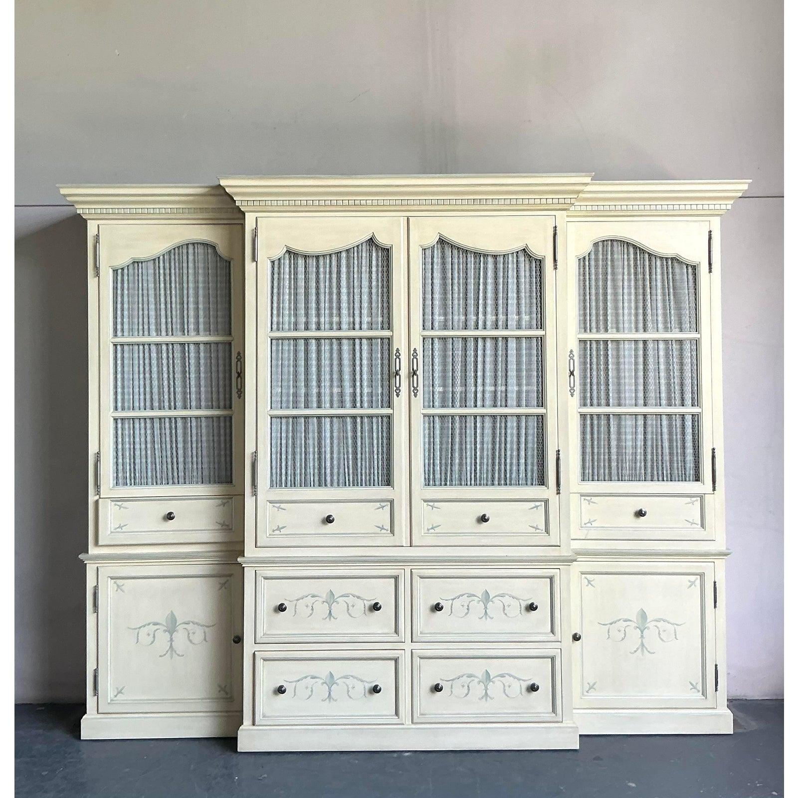 French Provincial Vintage Regency Hand Painted Armoire For Sale