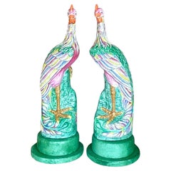 Vintage Regency Hand gemalt Vogel Lampen - ein Paar