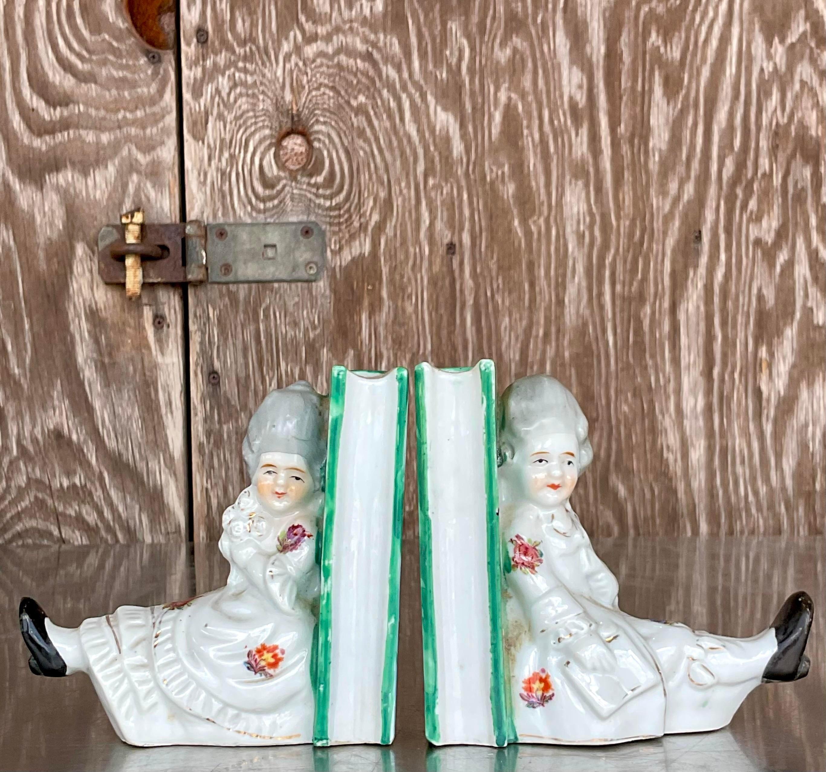Mid-Century Modern Vintage Regency Hand-Painted Bookends - a Pair For Sale