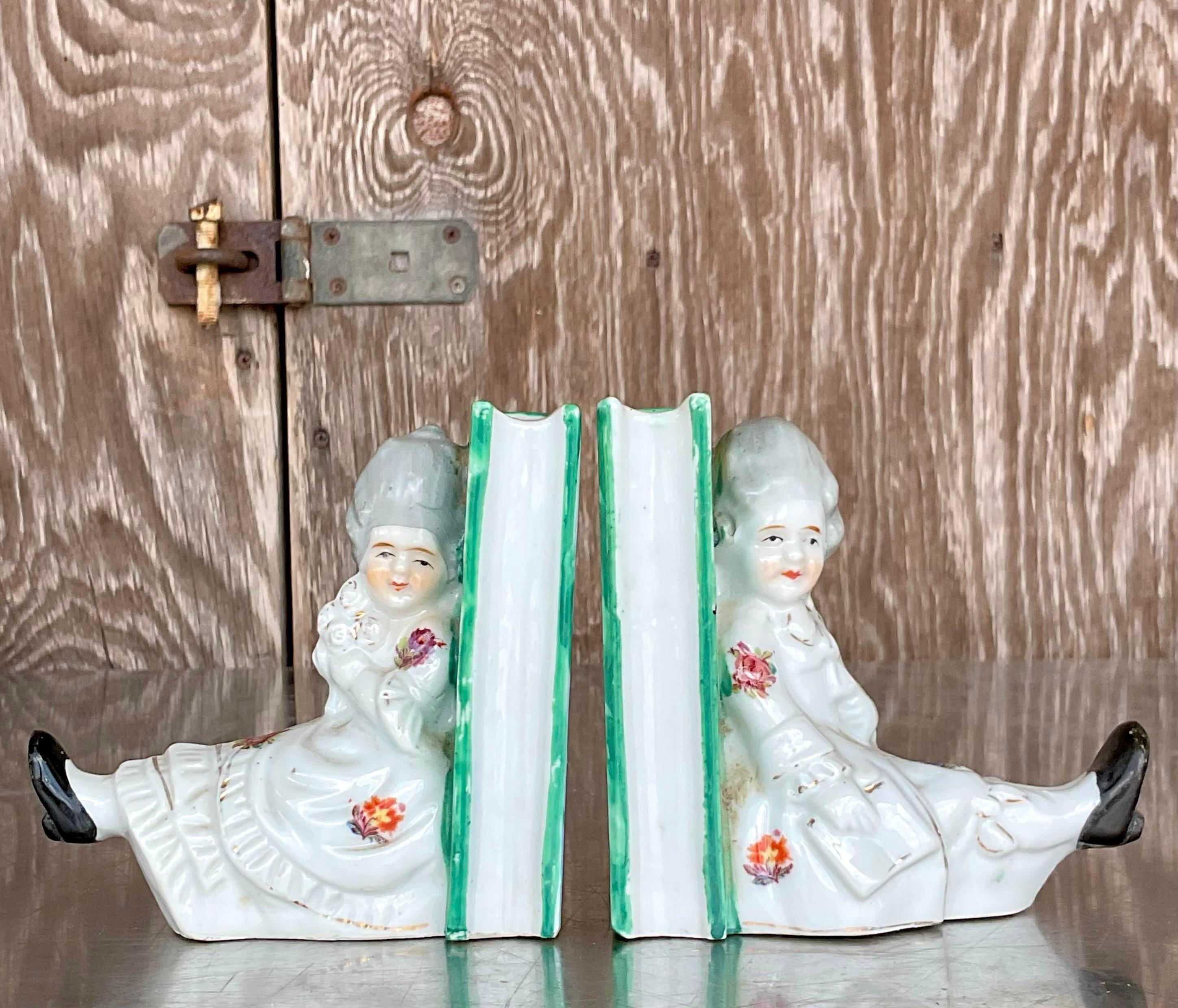 Vintage Regency Hand-Painted Bookends - a Pair In Good Condition For Sale In west palm beach, FL