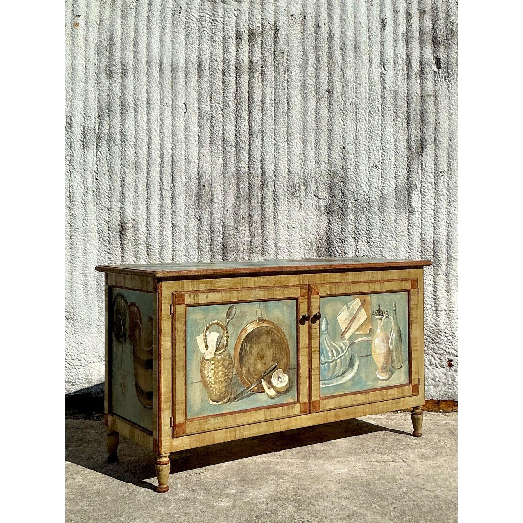 American Vintage Regency Hand Painted Cabinet For Sale