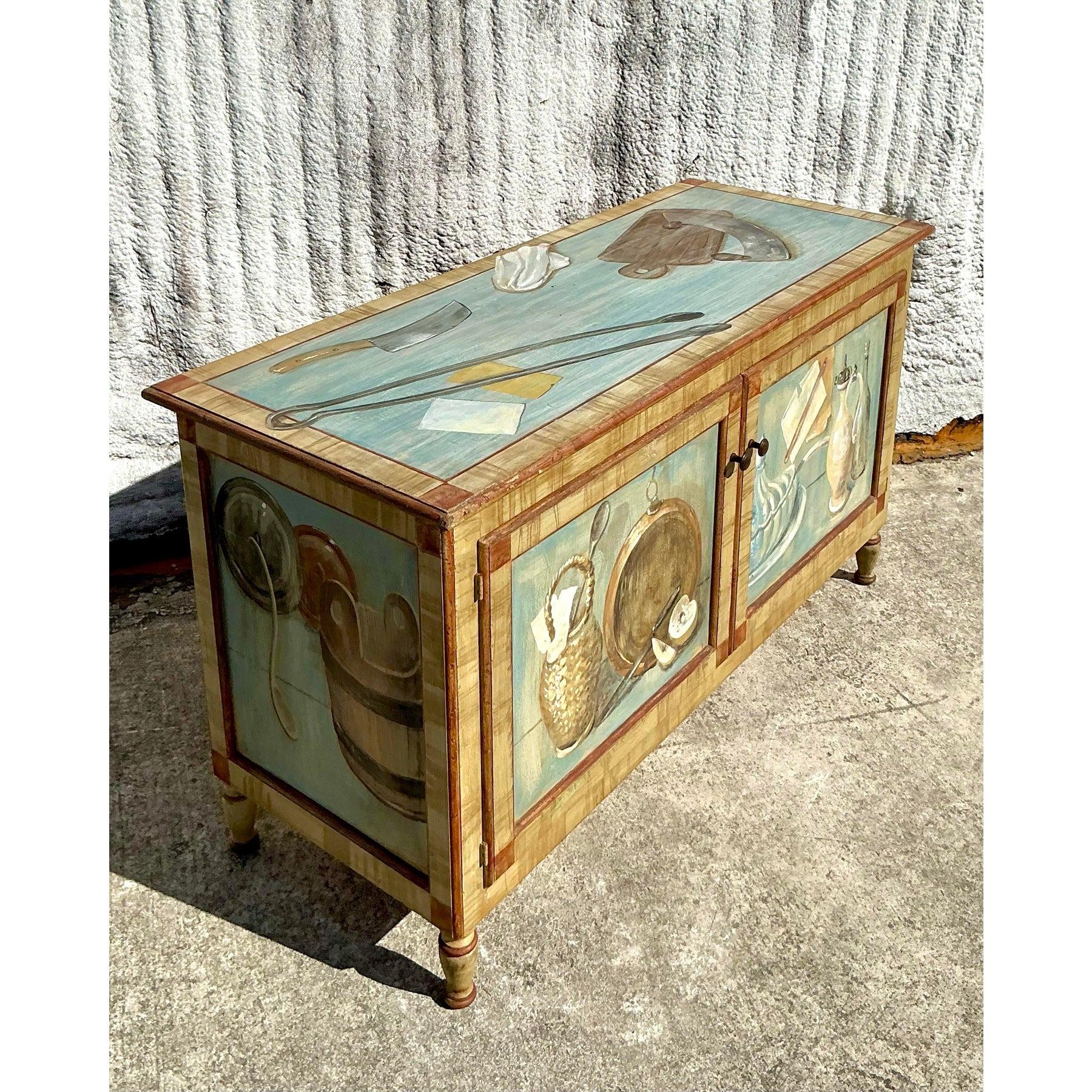 Vintage Regency Hand Painted Cabinet In Good Condition For Sale In West Palm Beach, FL