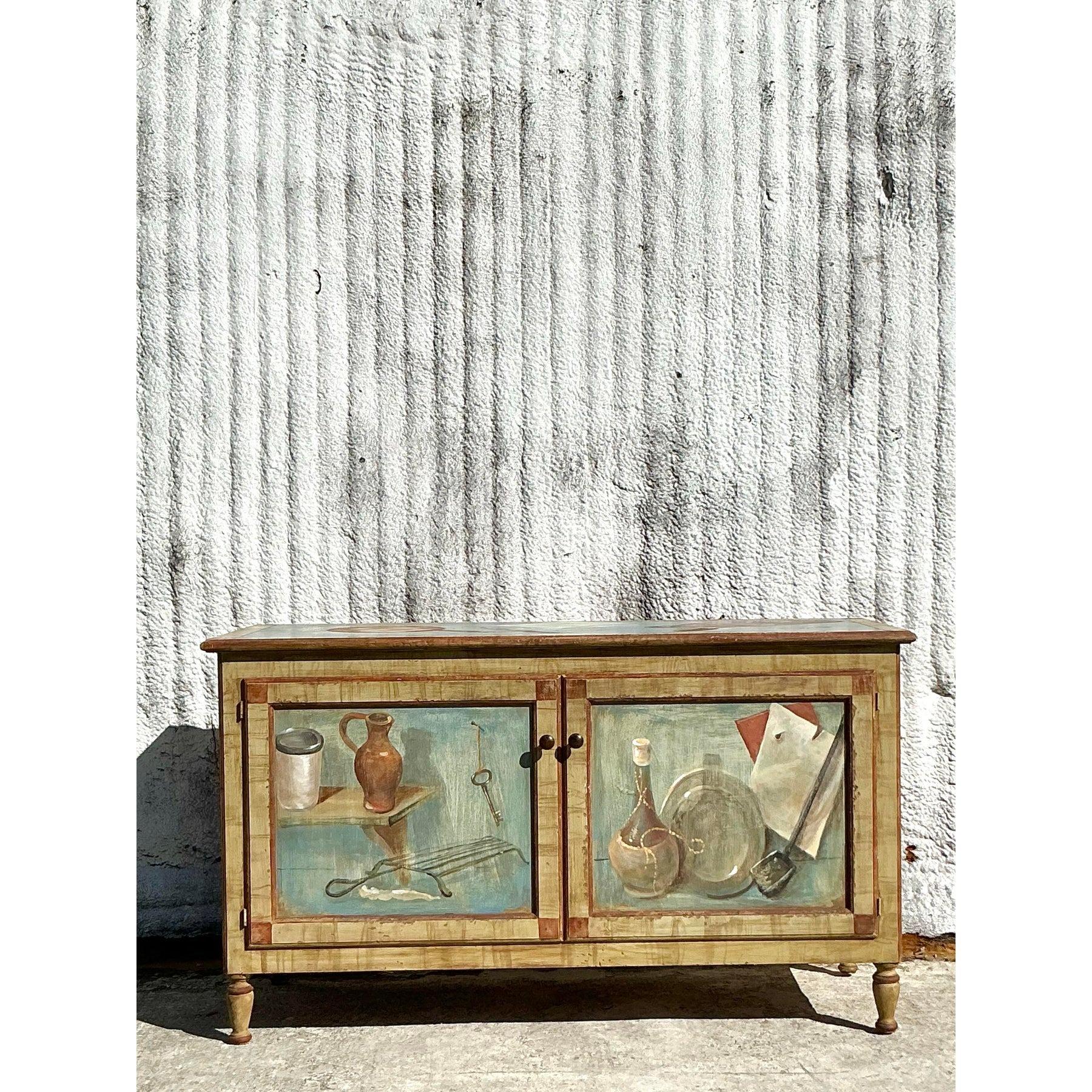 Vintage Regency Hand Painted Cabinet For Sale 2