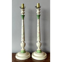 Vintage Regency Hand Painted Candlestick Lamps - A Pair