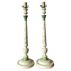 Vintage Regency Hand Painted Candlestick Lamps - A Pair