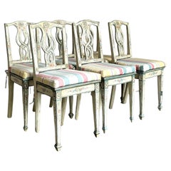 Sedie da pranzo vintage Regency dipinte a mano in canna - Set di 6