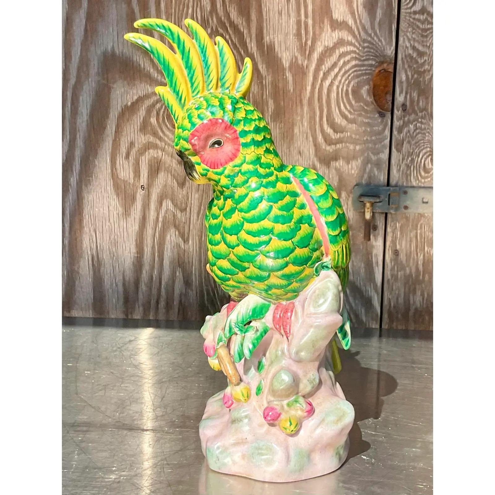 Vintage Regency Hand Painted Ceramic Cockatoos, a Pair 3