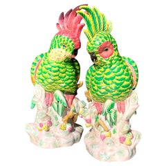 Vintage Regency Hand Painted Ceramic Cockatoos, a Pair