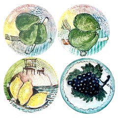 Assiettes Vintage Regency en céramique peinte à la main - Lot de 4