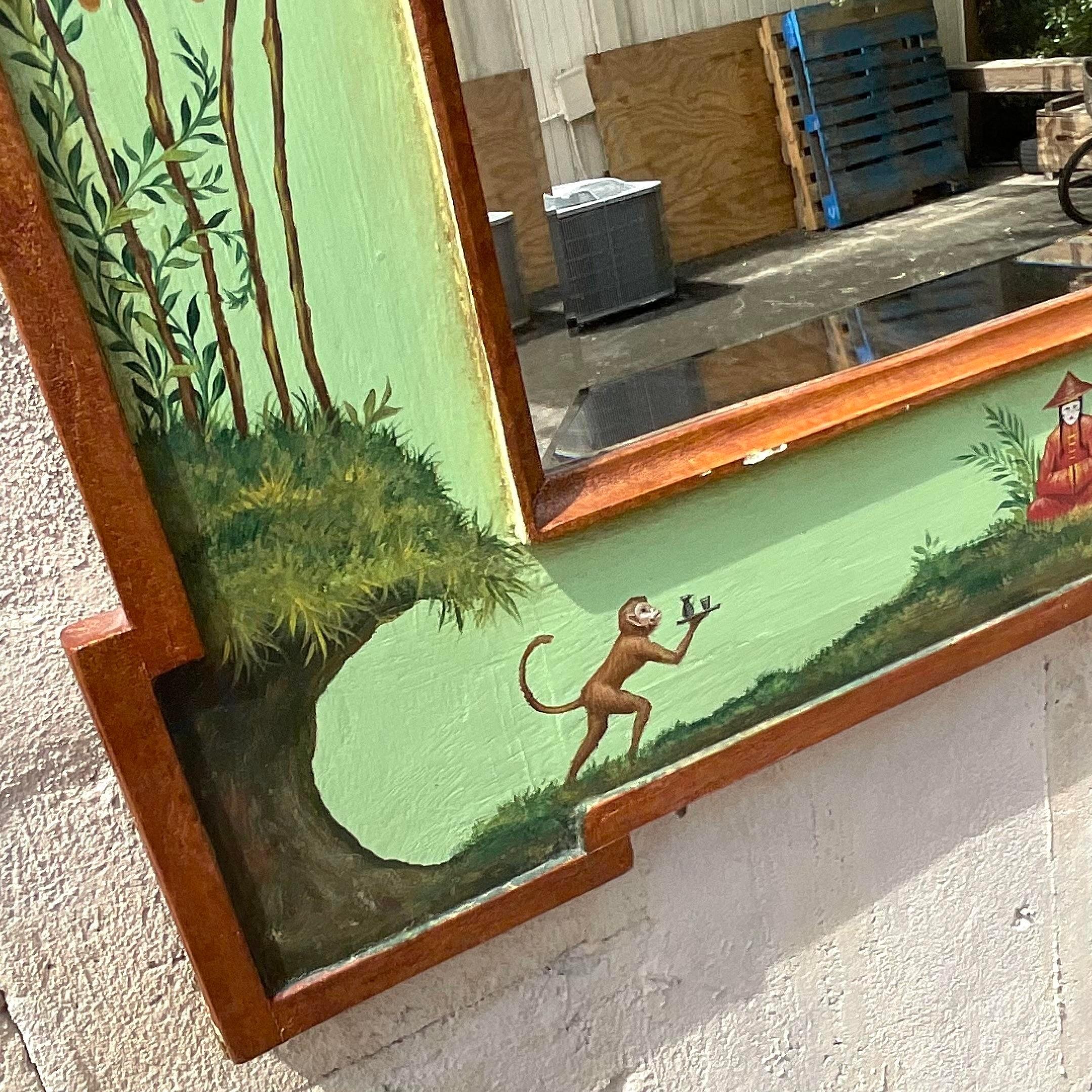Step right up to this Vintage Regency hand-painted circus mirror. Combining American Regency elegance with whimsical circus flair, this mirror is a true conversation piece. Its hand-painted details add a playful touch, making it a standout addition